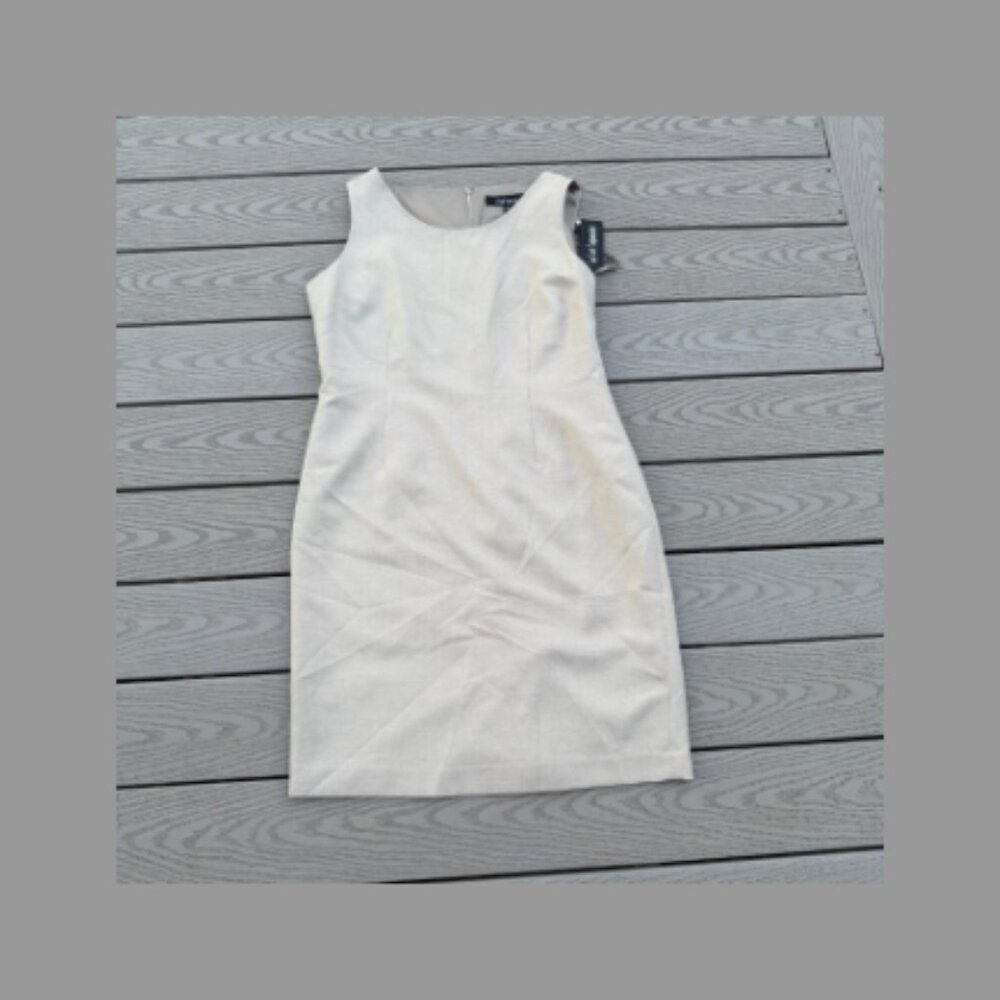 NEW Le Suit Sleeveless Lined Khaki Tan Dress Size 14 Easy Care Career Wedding